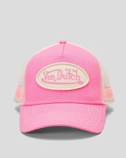 Von Dutch Pink Khaki Cream Trucker Cap